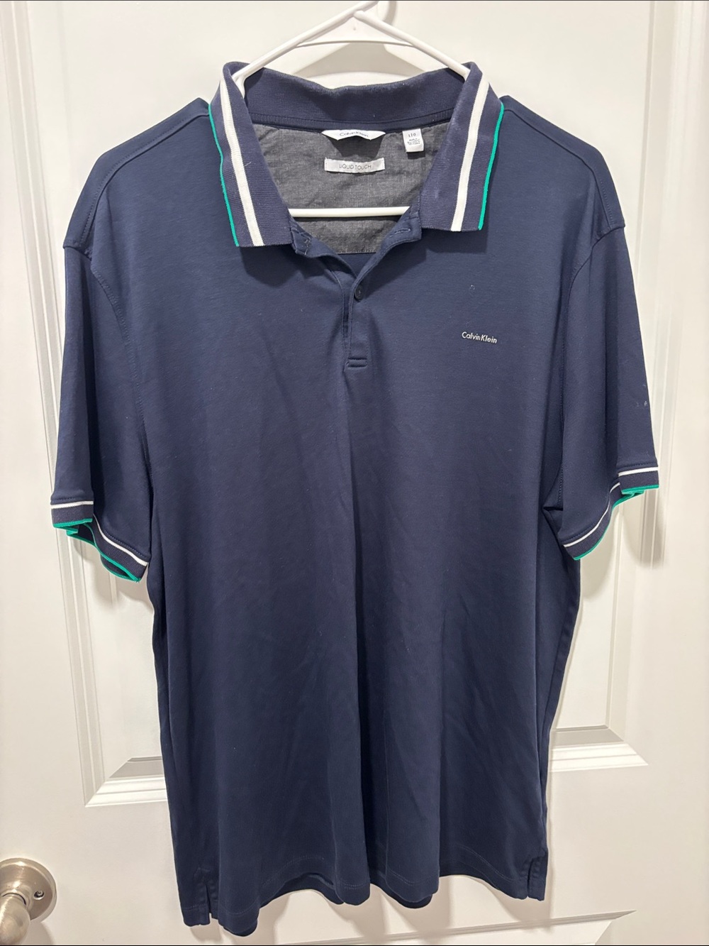 Calvin Klein Navy Polo with White and Teal Trim